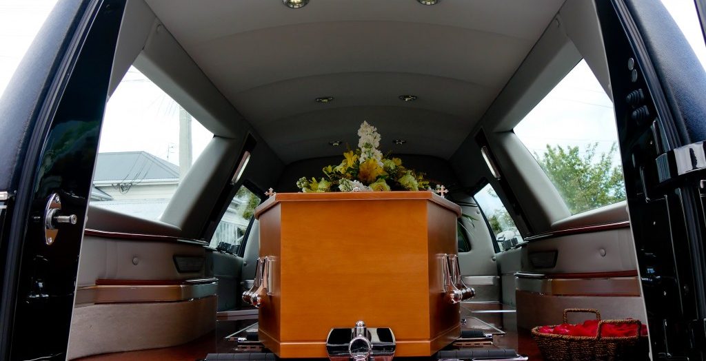a casket in a car