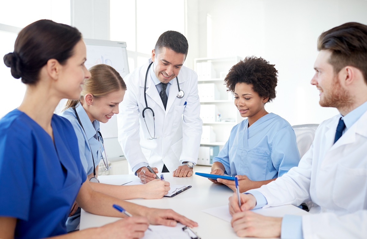 group of doctors and nurses training